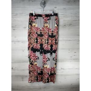 Japna Lounge Pants Womens XL Black Floral Print Pull-On Elastic Waist Wide Leg